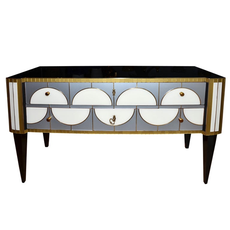 One commode all in mirror, with two drawers.