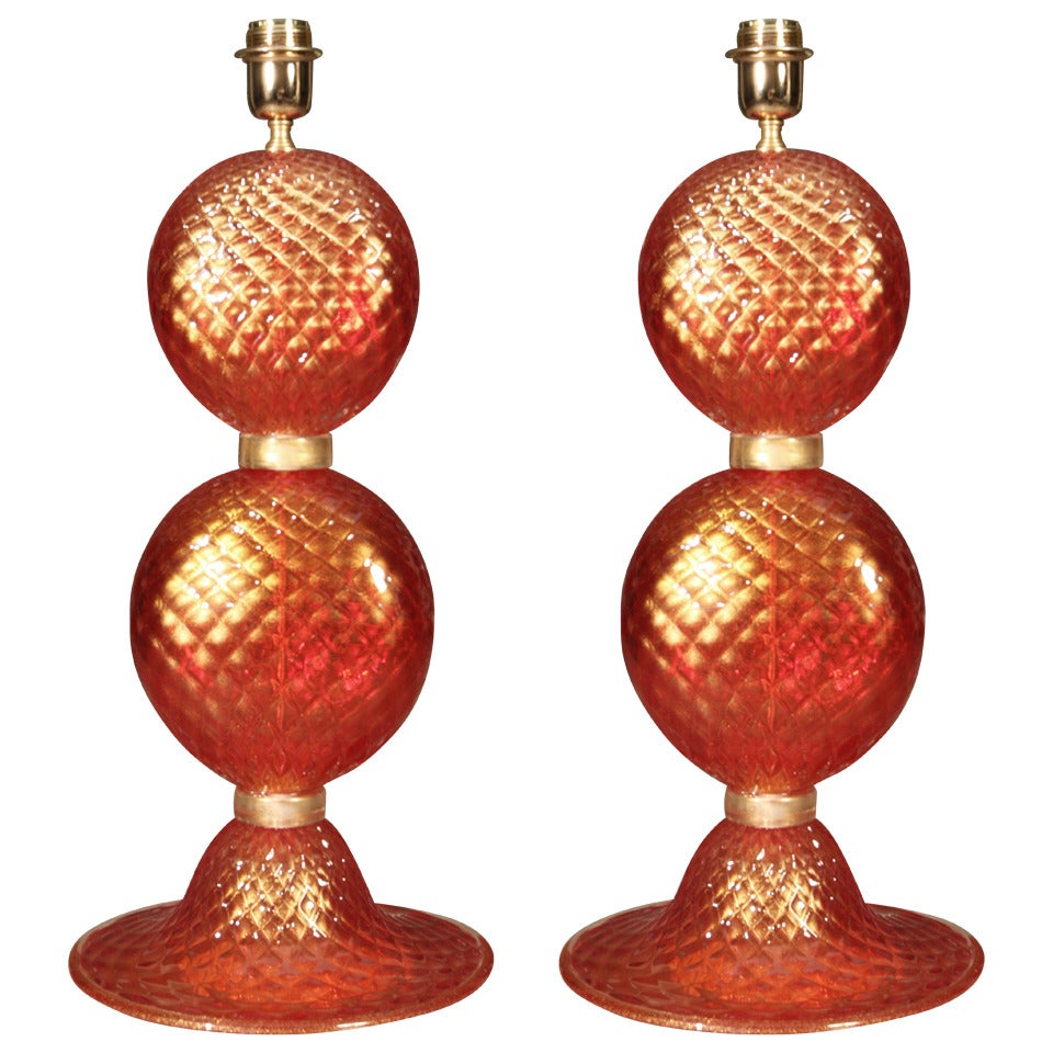Pair of table lamps in Murano glass.