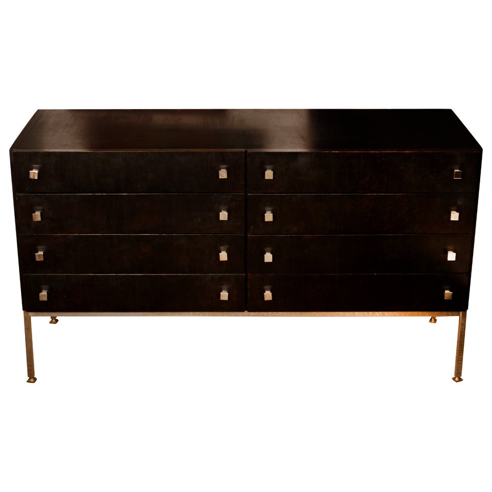 Commode all in black wood with height drawers , 1 drawer with slide mirror for vanity.