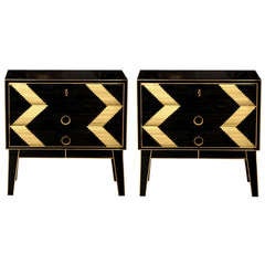 Pair Of Commodes All In Mirror With Three Drawers.