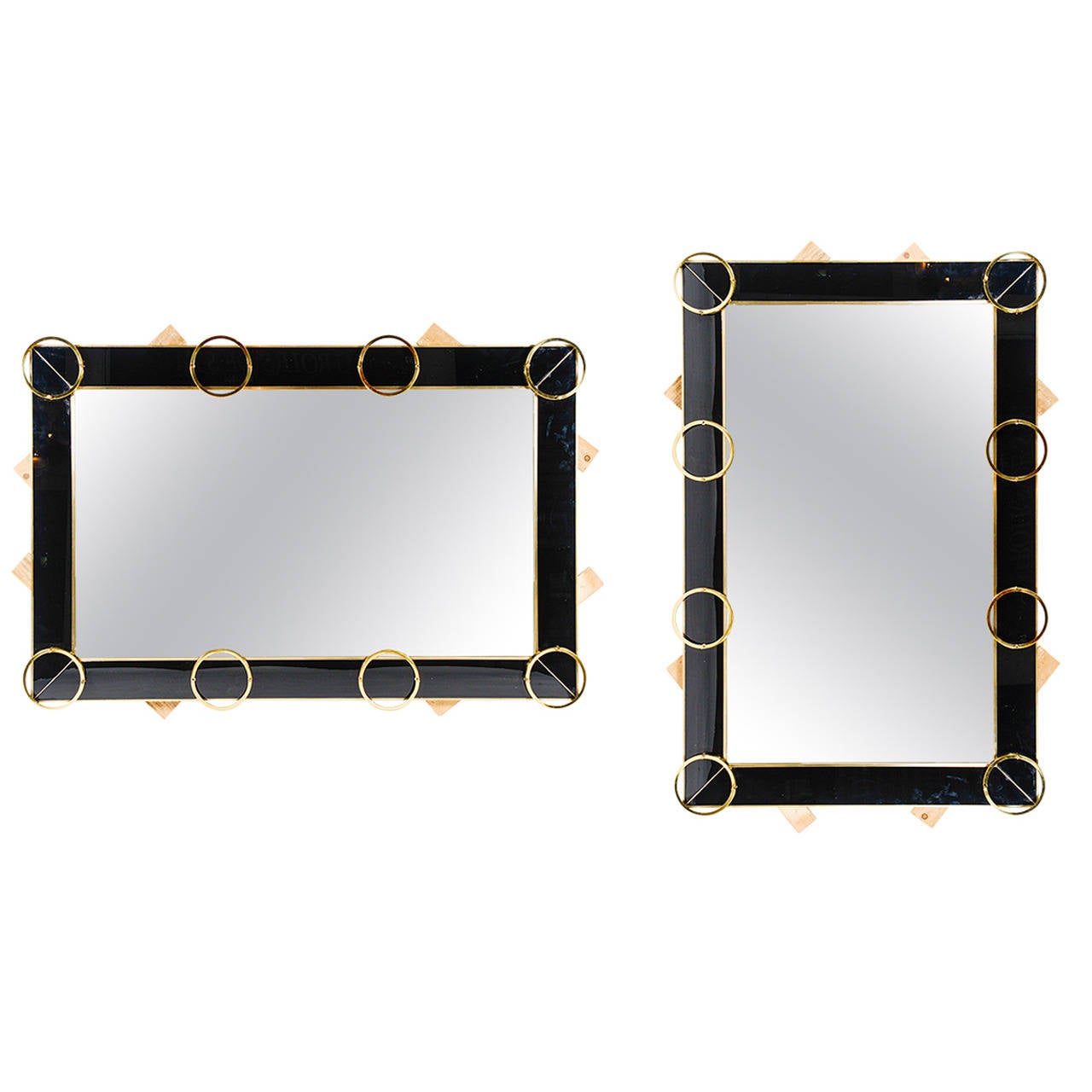  Mirror with Black Glass and Brass Trim