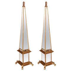 Pair of Obelisks in Wood and Mirror