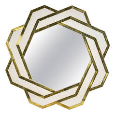 Pair of Mirrors with Colored Glass and Brass