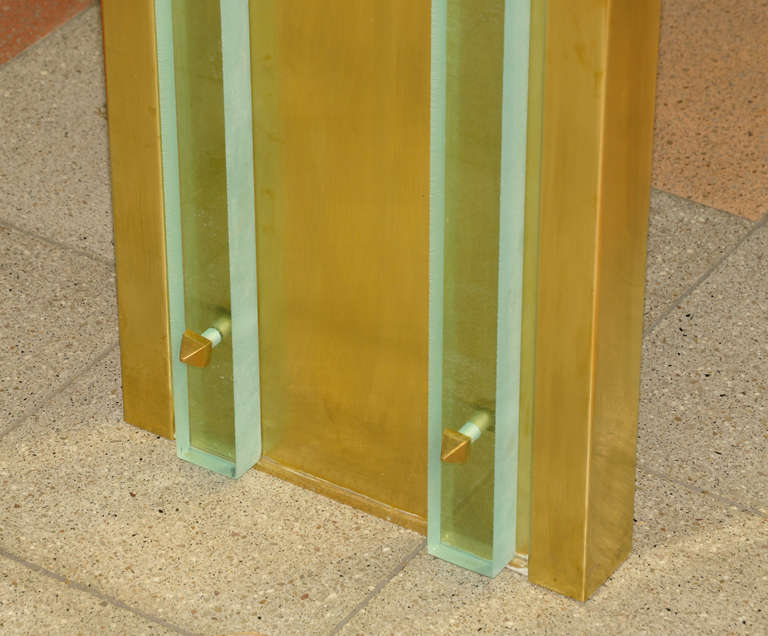 Italian Console Table with Mirror, Glass, and Brass