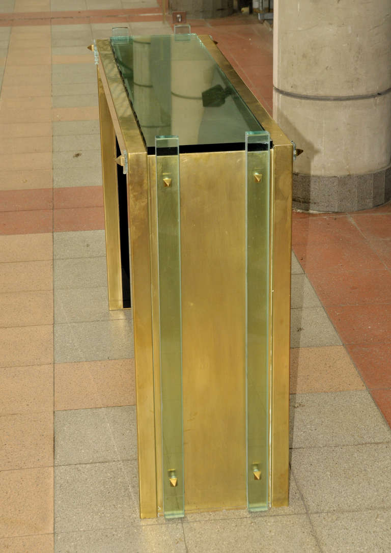 Console Table with Mirror, Glass, and Brass 1