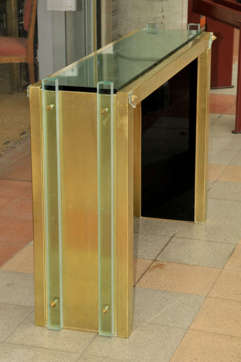 Console Table with Mirror, Glass, and Brass 3