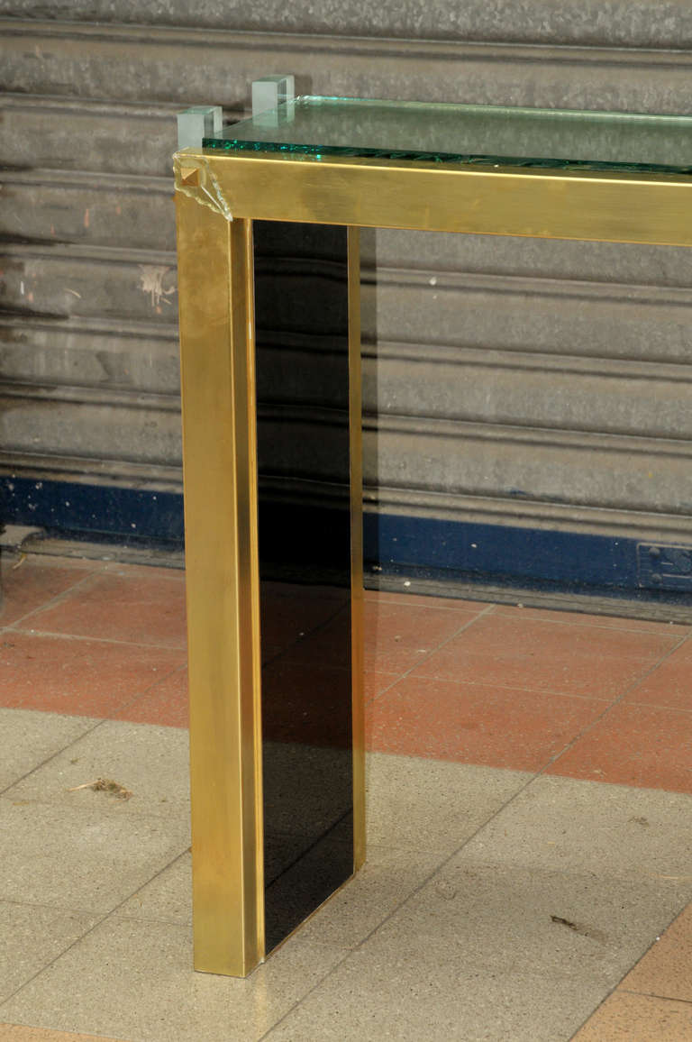 Console Table with Mirror, Glass, and Brass 4