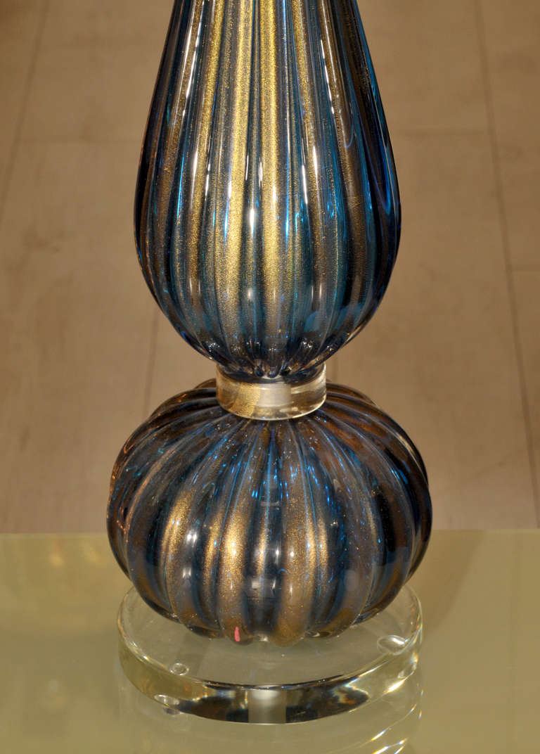 Italian Pair of table lamps in Murano glass signed Toso .