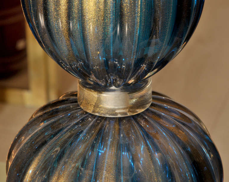 Pair of table lamps in Murano glass signed Toso . In Excellent Condition In Saint ouen, FR