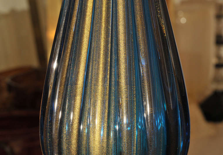 20th Century Pair of table lamps in Murano glass signed Toso .