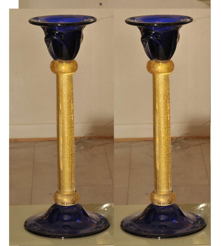 Pair of candlesticks in Murano glass.