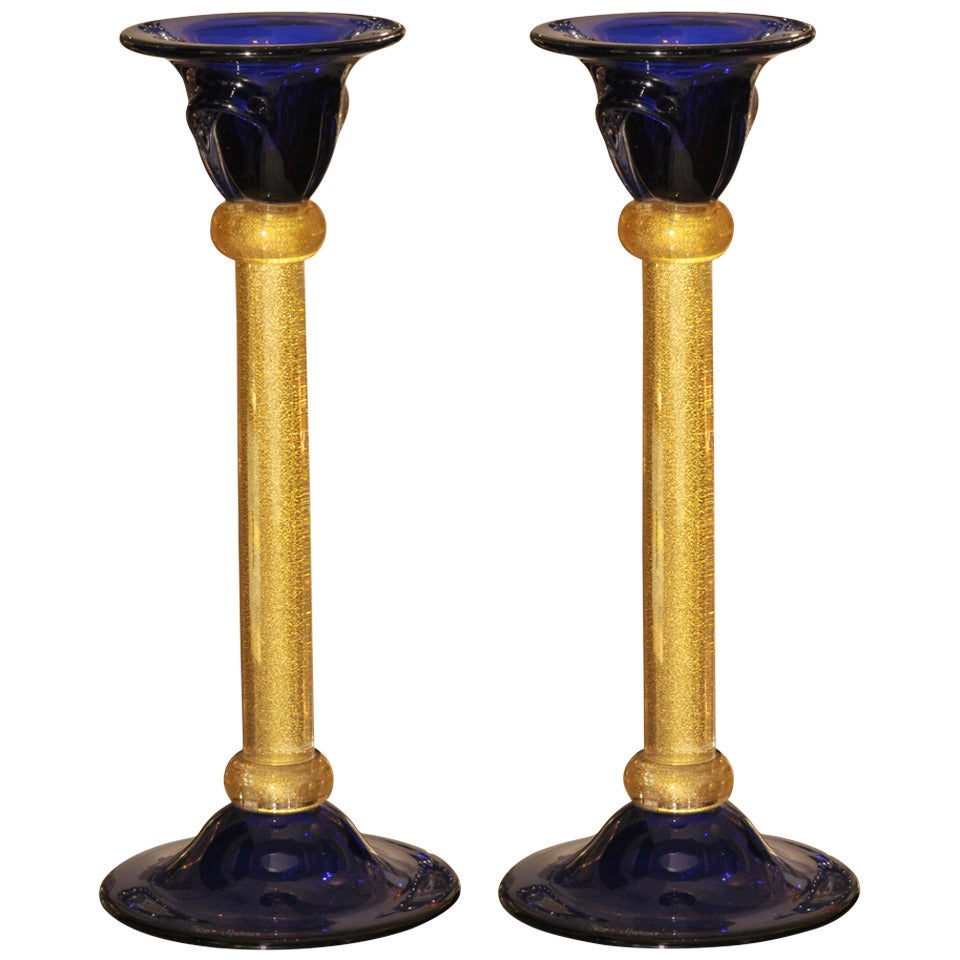 Pair of Candlesticks in Murano Glass