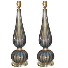 Pair of table lamps in Murano glass signed Toso .