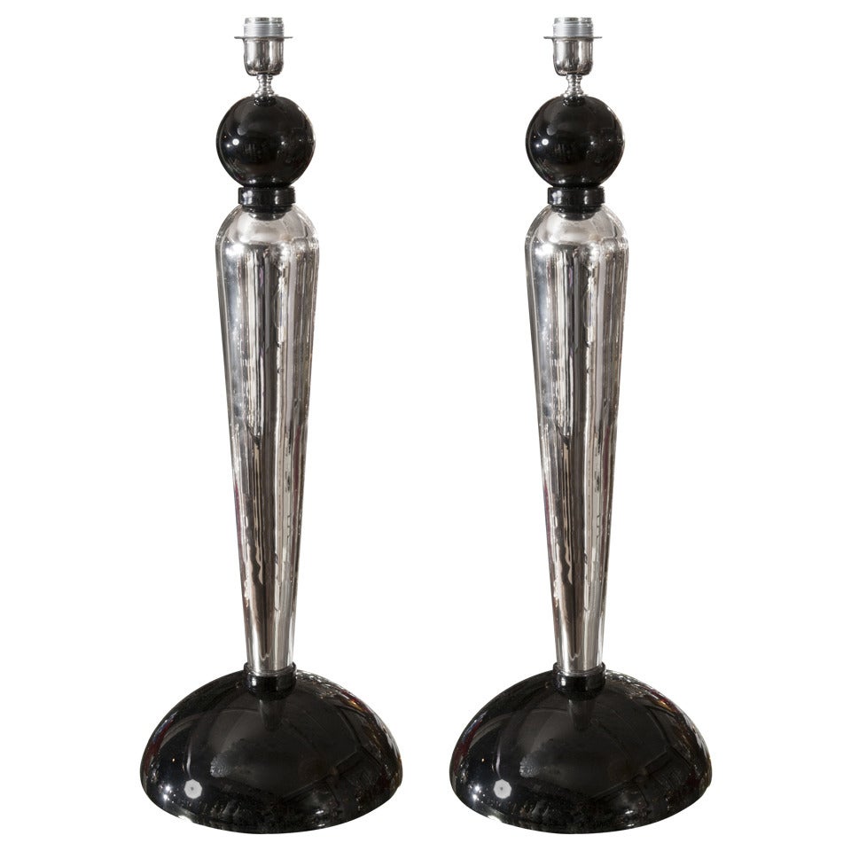 Pair of Table Lamps in Murano Glass and Mirror