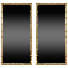 Pair of Mirrors with Black Glass Surrounded by Bamboo Metal