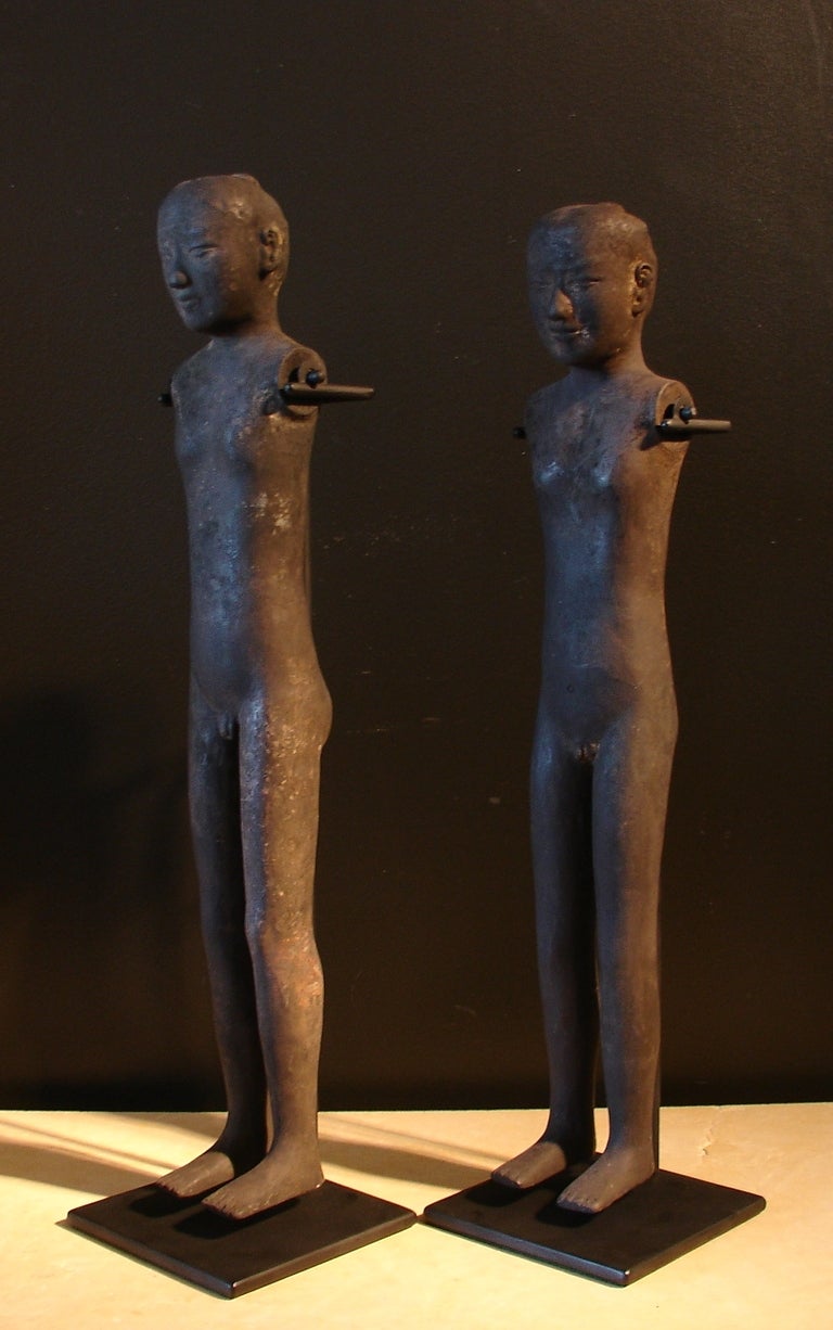 18th Century and Earlier A Pair of Han Dynasty Pottery Stick Figures