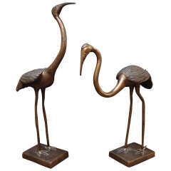 Pair of Chinese Bronze Cranes