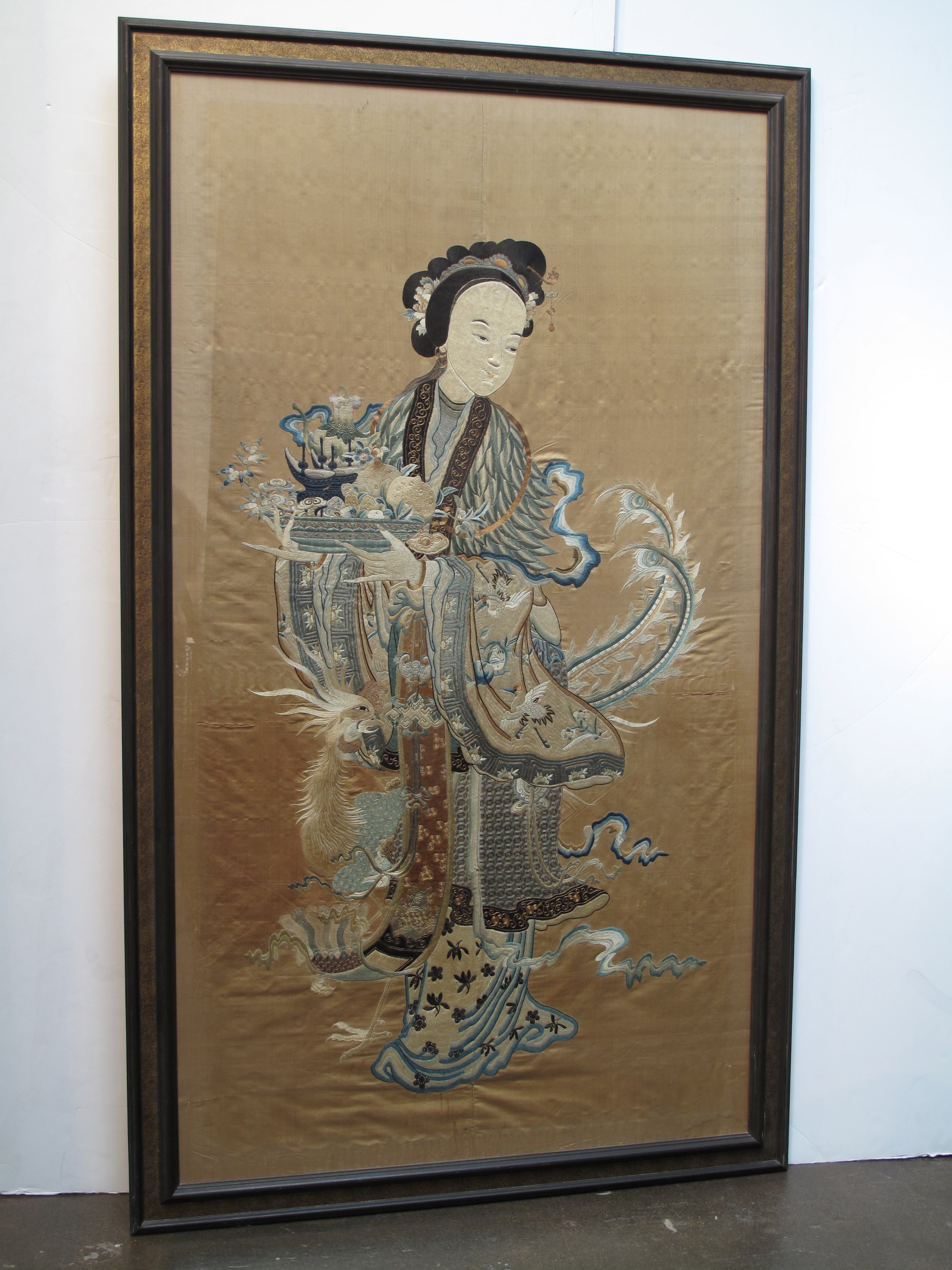 A Large Framed Chinese Silk Embroidery of the Female Immortal He