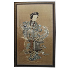 Antique A Large Framed Chinese Silk Embroidery of the Female Immortal He