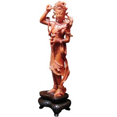 Antique A Chinese Coral Carving of Vajrapani