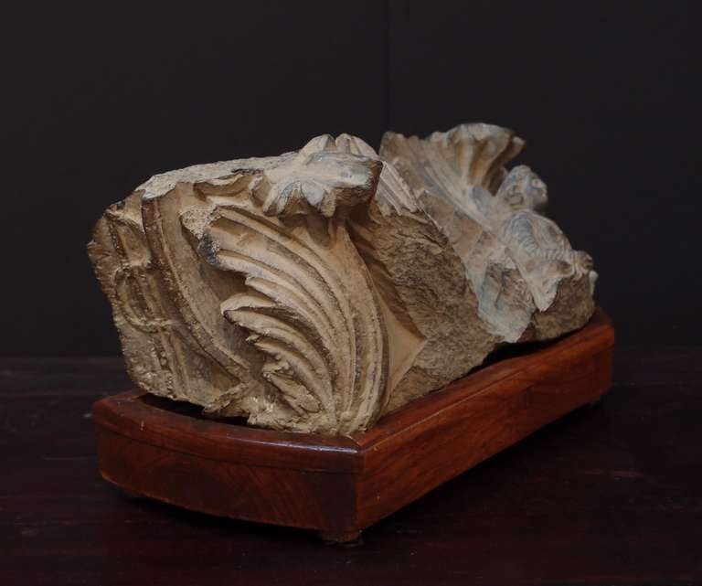 Hand-Carved Gandharan Column Capital Fragment with an Image of the Buddha For Sale