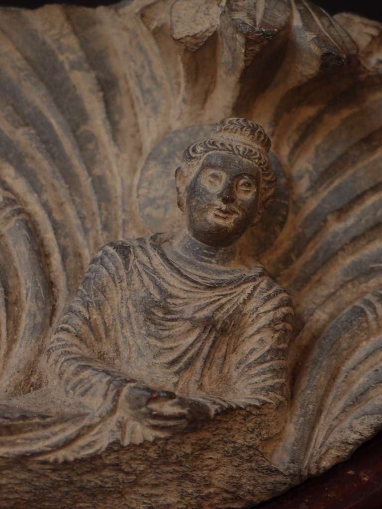 Pakistani Gandharan Column Capital Fragment with an Image of the Buddha For Sale