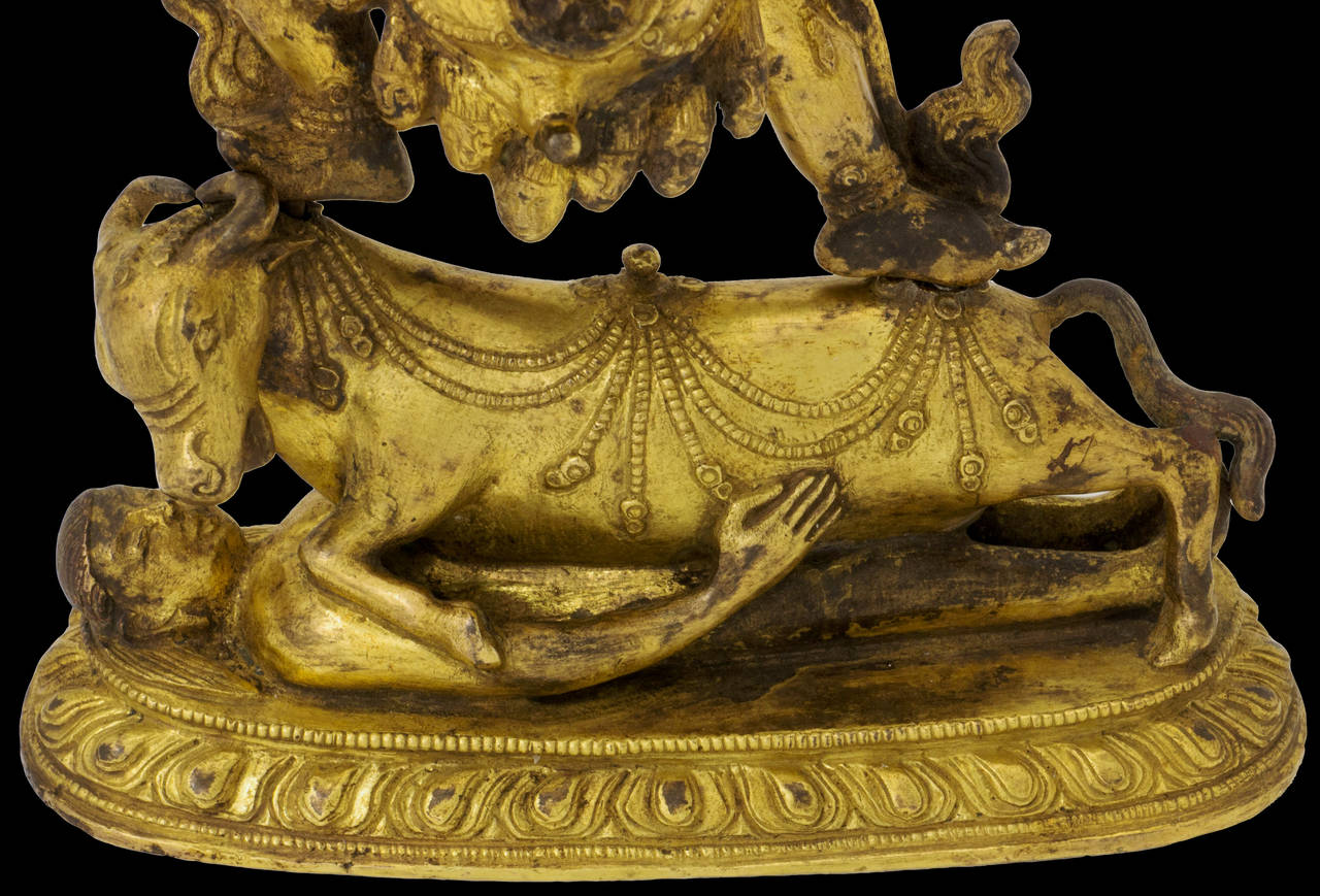 Cast Sino-Tibetan Gilt Bronze Figure of Yama Dharmaraja