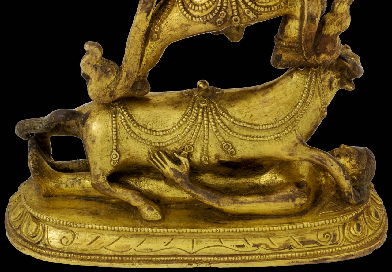 Sino-Tibetan Gilt Bronze Figure of Yama Dharmaraja In Good Condition In Austin, TX