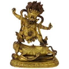 Antique Sino-Tibetan Gilt Bronze Figure of Yama Dharmaraja