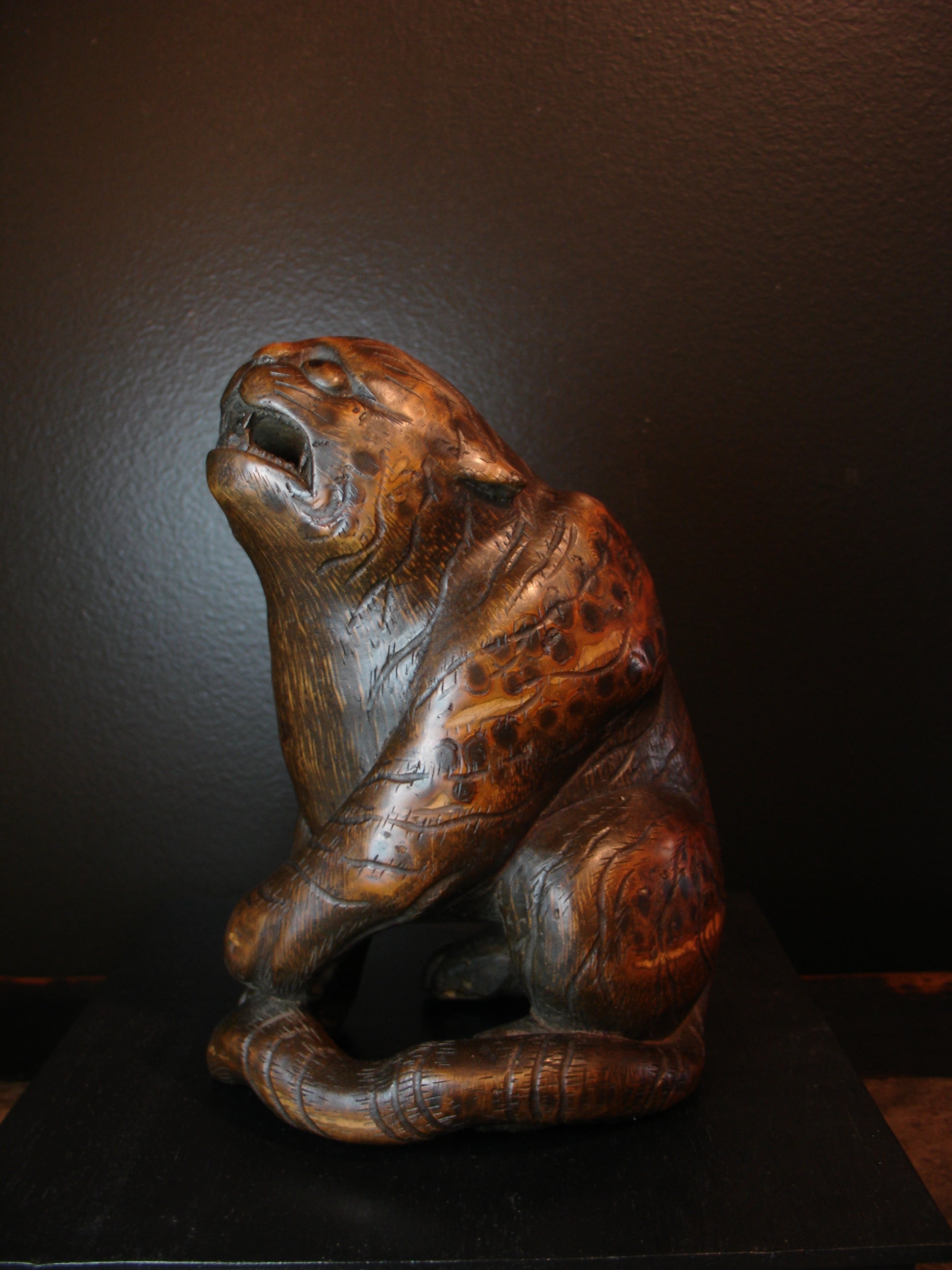 Japanese Carved Bamboo Okimono of a Tiger, Signed Ippo