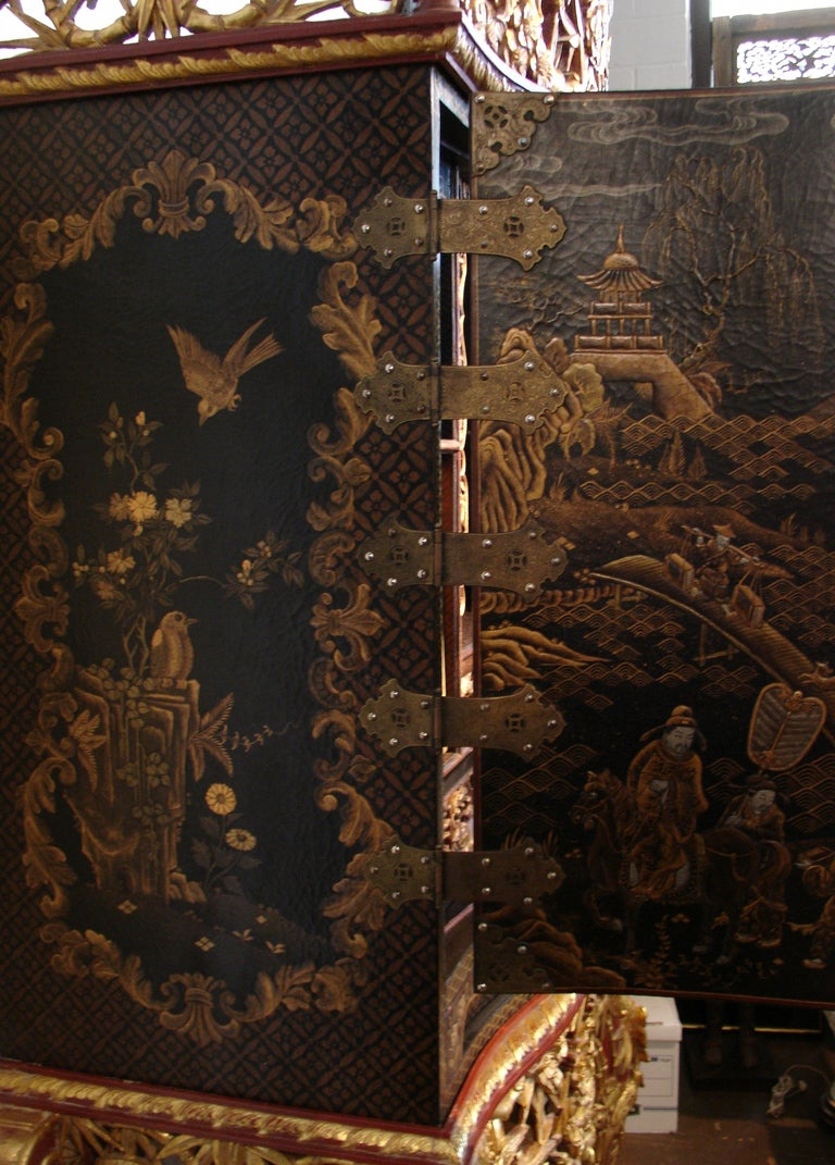A Japanese Export Lacquer Cabinet on Peranakan Gilt Stand 2