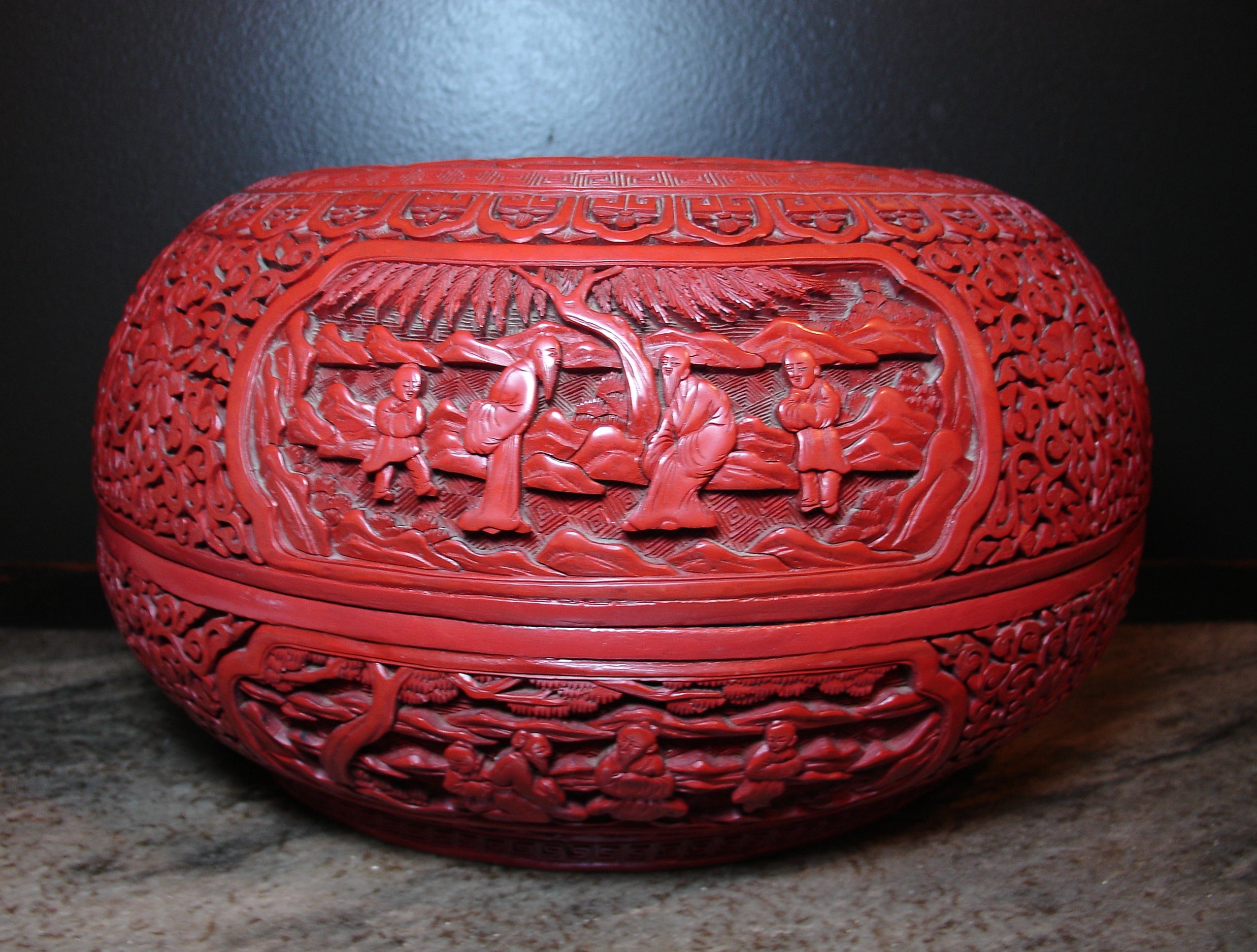 A Chinese Cinnabar Lacquer Cake Box