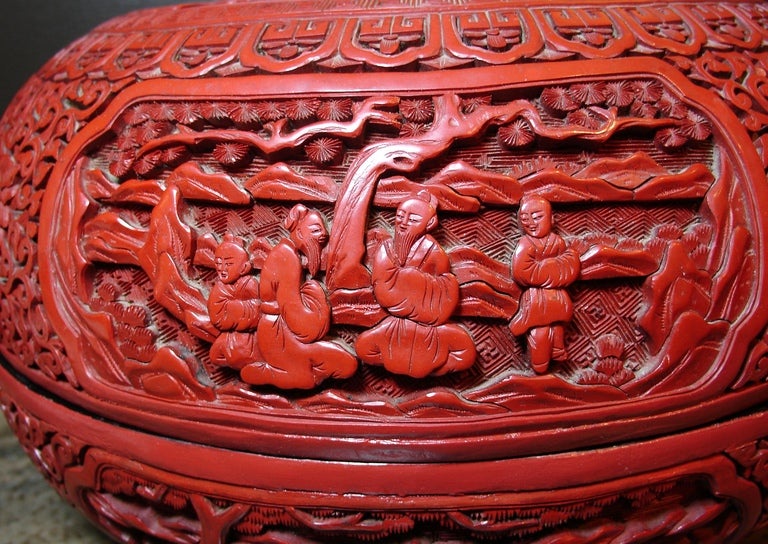 Carved A Chinese Cinnabar Lacquer Cake Box