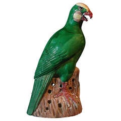 Large Chinese Export Green Glazed Model of a Hawk, Late 19th Century