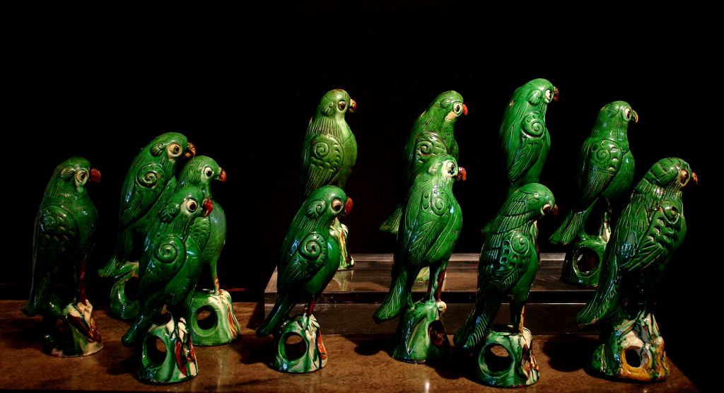 An Assembled Flock of Chinese Export Green Glazed Parrots 1