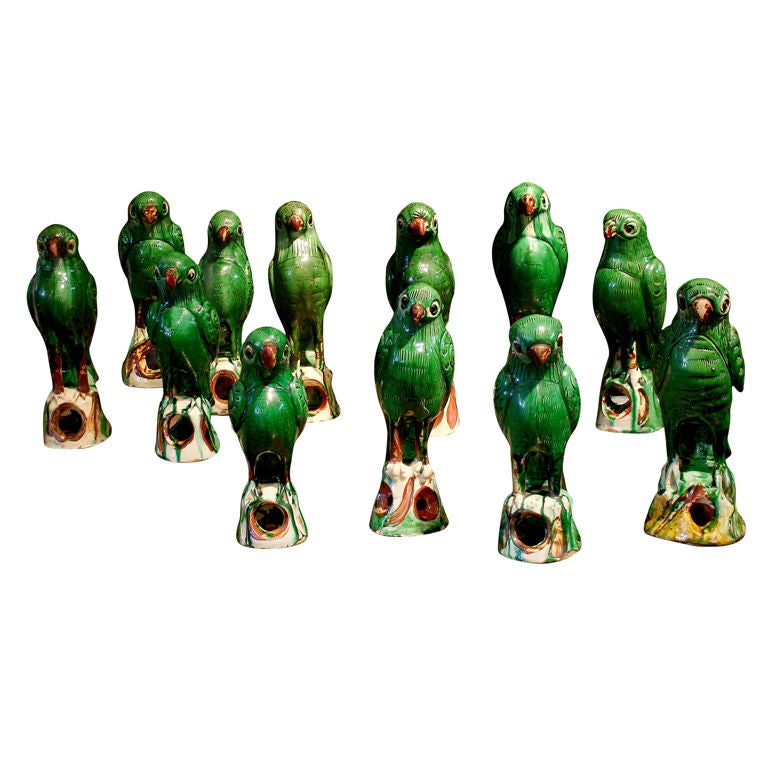 An Assembled Flock of Chinese Export Green Glazed Parrots