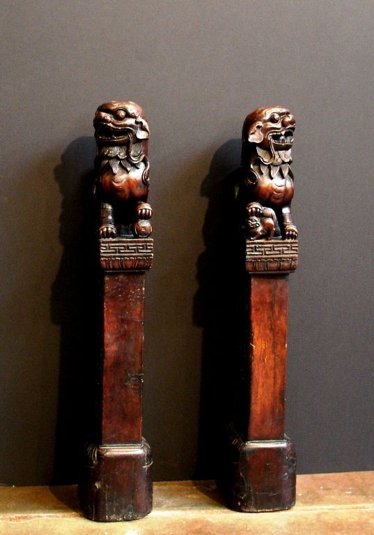 Chinese A Pair of Carved Rosewood Foo Lions