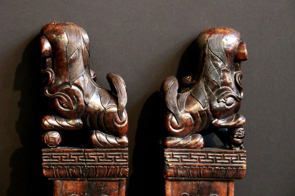 19th Century A Pair of Carved Rosewood Foo Lions