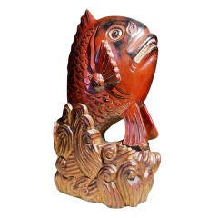 A Japanese Mingei (Folk) Carving of a Leaping Carp