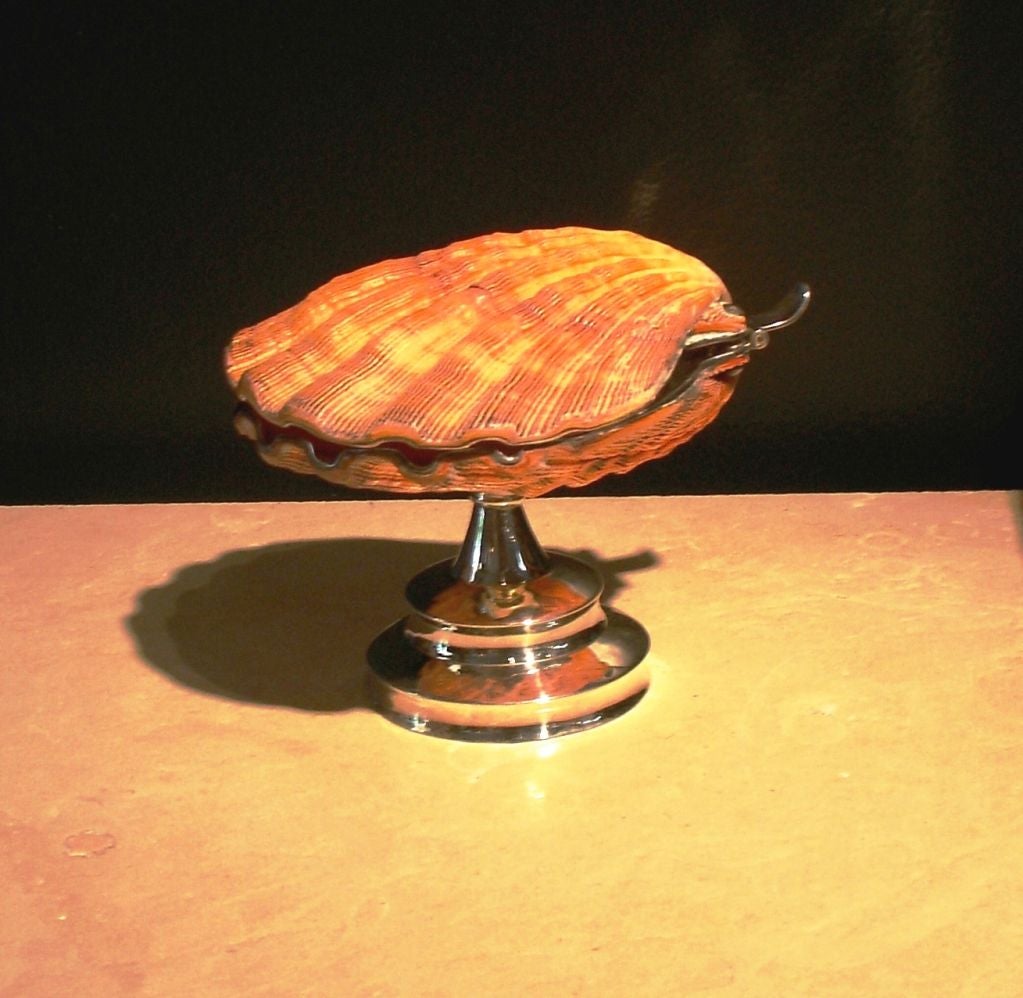 A Silver and Natural Shell Covered Compote Dish