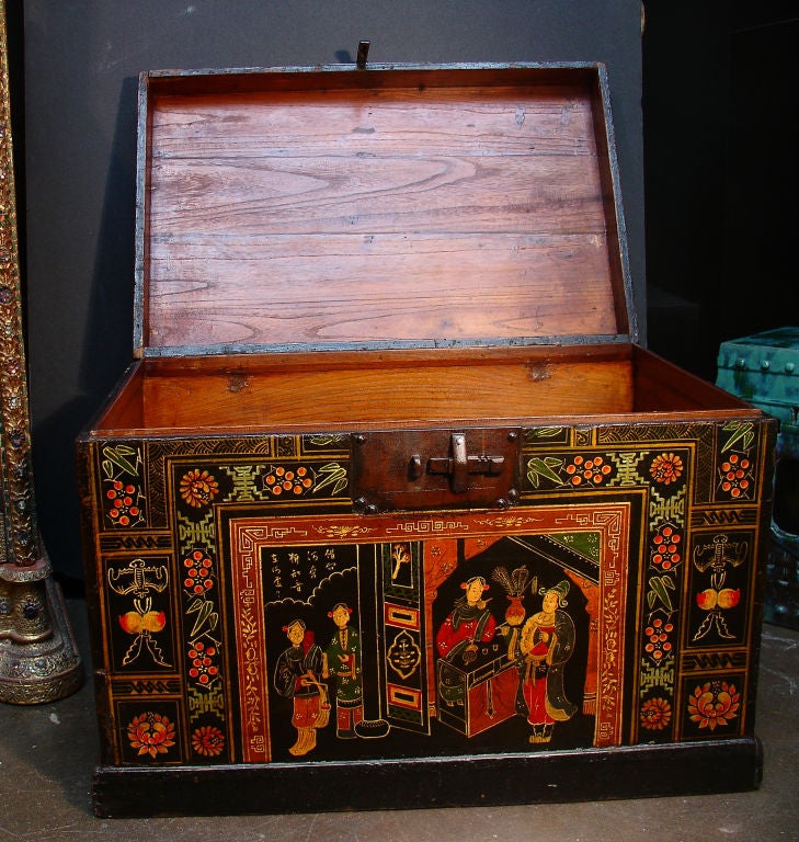 A Chinese Painted Wedding Trunk