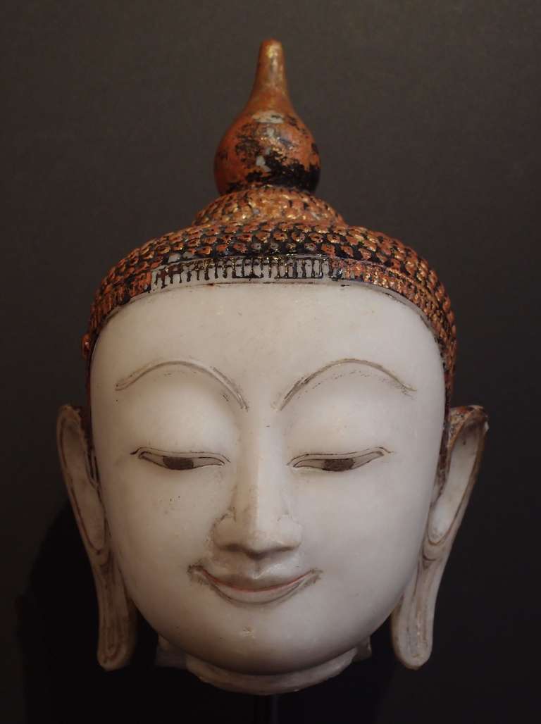 19th Century A Burmese Marble Head of the Buddha