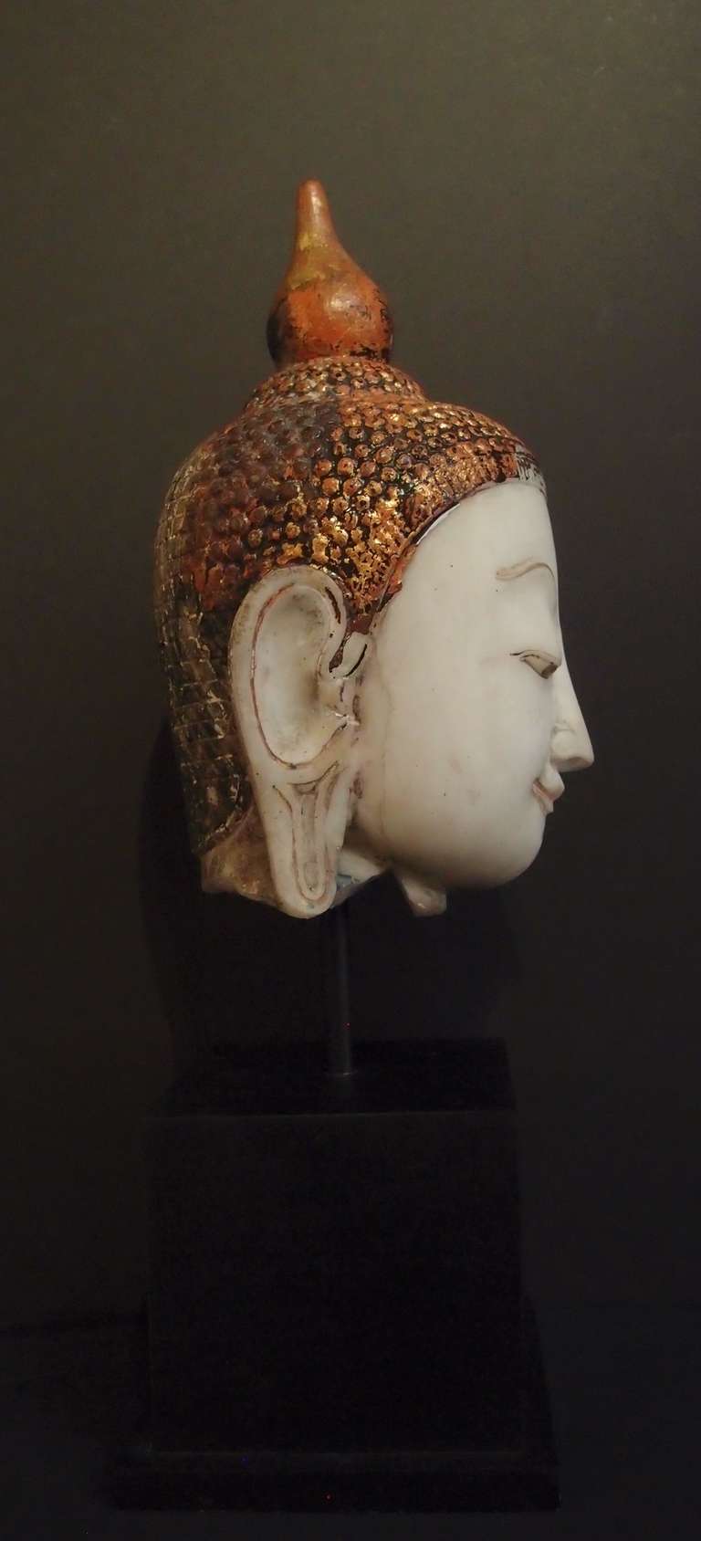 Carved A Burmese Marble Head of the Buddha