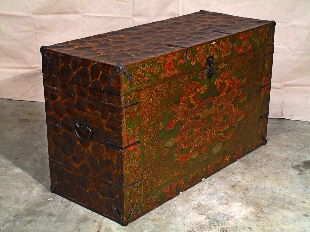 Hand-Carved Painted Tibetan Trunk