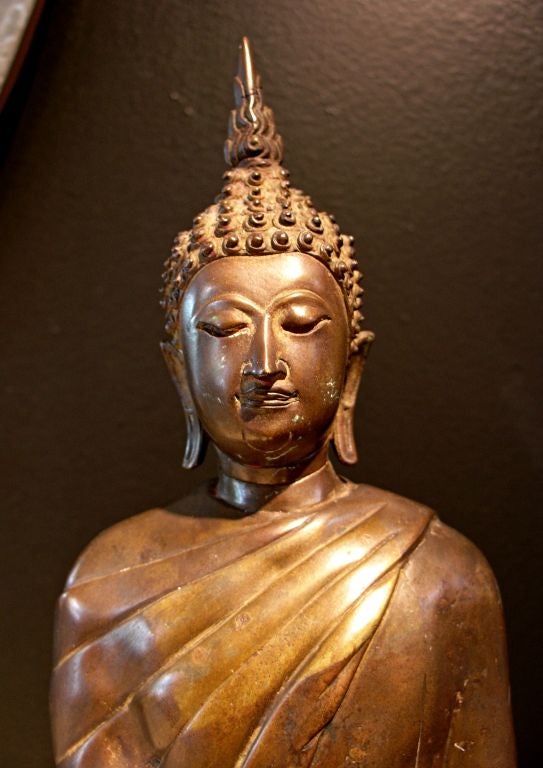 20th Century A Thai Bronze and Parcel Gilt Standing Buddha