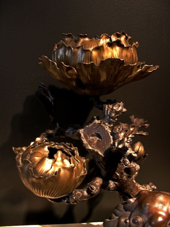 A Japanese Bronze Shishi Lion FormTemple Candle Holder 2