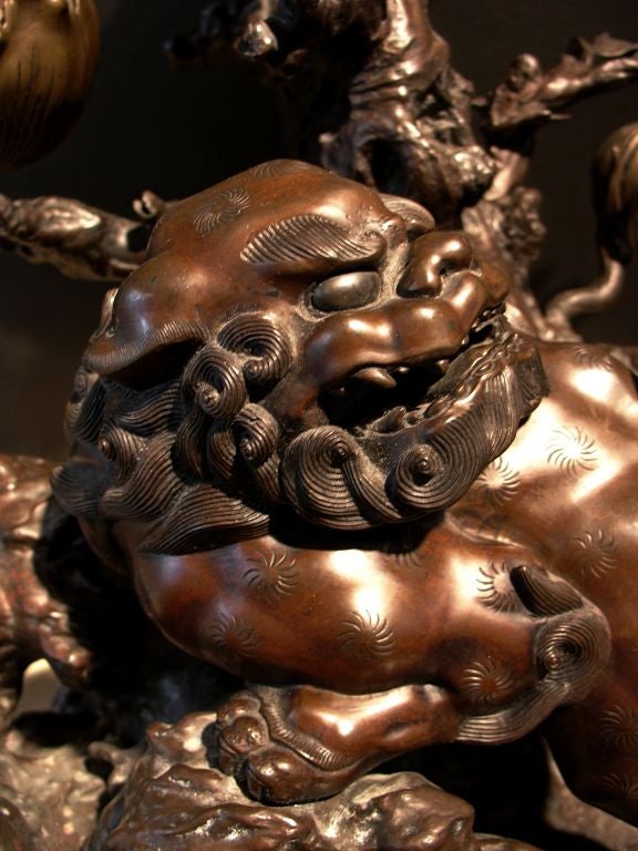 A Japanese Bronze Shishi Lion FormTemple Candle Holder 3