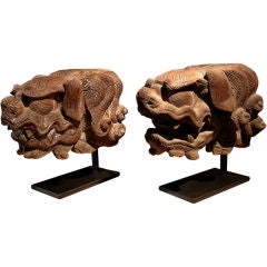 A Pair of Japanese Shishi Lion Architectural Elements