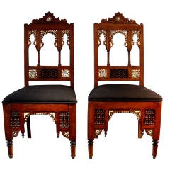 A Pair  of Moroccan Bone and Mother of Pearl Inlaid Chairs