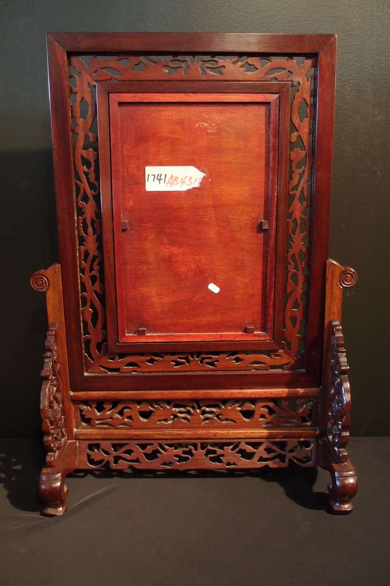 Chinese Porcelain and Rosewood Table Screen 1